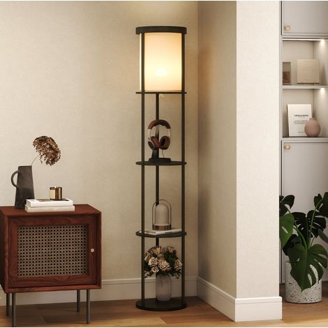 Lampadaire étagère ronde 3 niveaux noir HAVRYA (1/5)