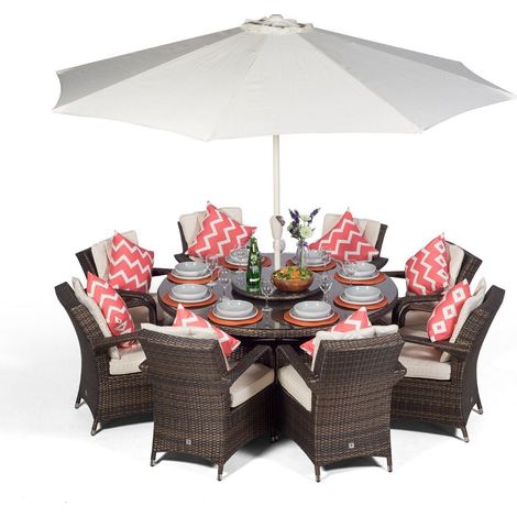 Arizona Round 8 Seater Rattan Patio Dining Set - Brown (1/5)