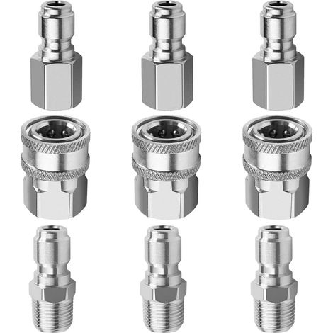 Hochdruckreiniger-Adapterset, 3/8" Edelstahl, Außen- und Innengewinde, Schnellanschluss-Hochdruckreiniger-Adapterset, Anschlussstück (1/5)