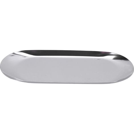 Plateau de rangement ovale miroir argenté, décoratif à bords brillants, pour bijoux et vernis à ongles, finition chromée, accessoire de coiffeuse élégant. (1/5)
