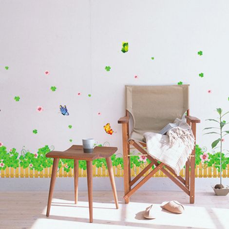 Sticker mural décoratif à motif de feuilles et de fleurs vertes pour salon ou chambre (AY7056) (1/3)