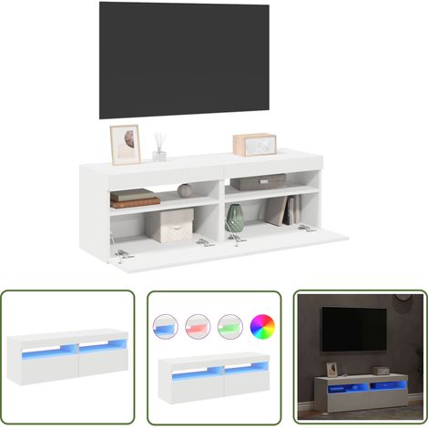 The Living Store TV-Schränke mit LED-Leuchten 2 Stk. Weiß 60x35x40cm - TV Schrank - Holzschrank - Weißer TV Stand - Regal Mit Beleuchtung - LED TV Möbel (1/5)