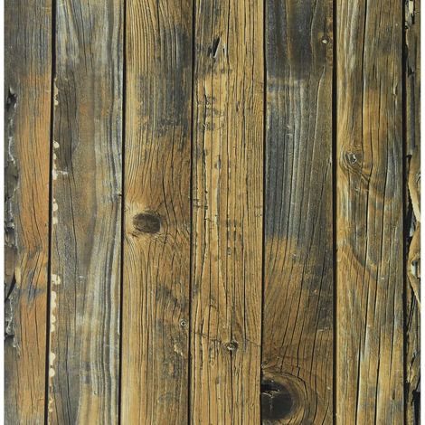 Papier peint effet bois jaune/brun/bleu 44,5×1000 cm, auto-adhésif, pour mur/meuble. (1/4)