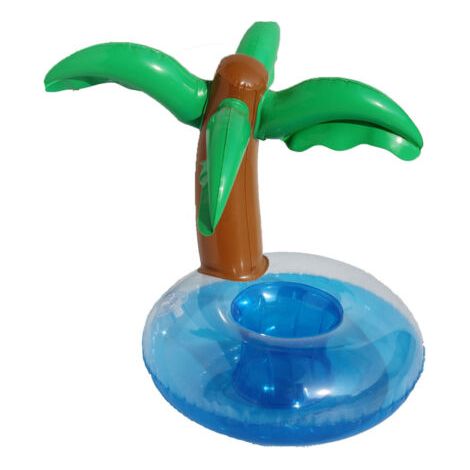 Porte-boisson gonflable réutilisable en PVC écologique, bouée de natation facile à utiliser, en forme de cocotier, pour des accessoires aquatiques amusants. (1/5)