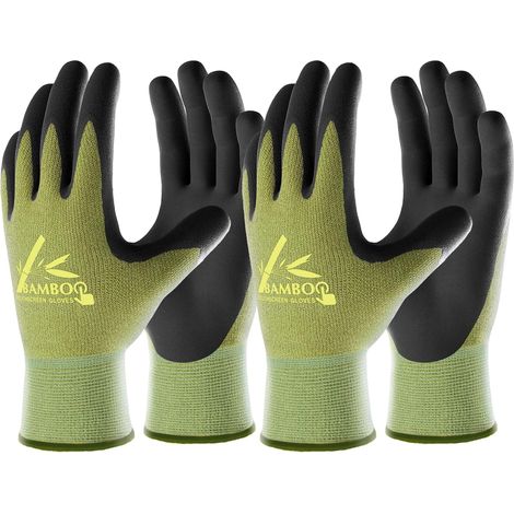 Gardening Gloves for Women and Men, 2 Pairs Bamboo Garden Gloves with Touch Screen, Breathable Nitrile Coated Work Gloves, Green, Size M (2 Pairs) (1/5)