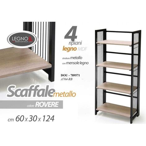 Metallregal mit 4 Holzregalen 60x30x124