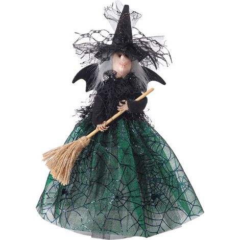 Poupée sorcière d'Halloween pour décoration de bureau, balai d'horreur, ornements pour une ambiance magique . (1/5)
