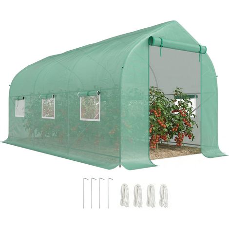 Porte Enroulable Facile d'Accès Serre Tunnel de Jardin 8 m² Protection Anti-UV et Culture 4x2x2 m Verte (1/5)