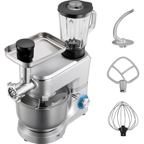 Robot Pâtissier 6 L, 1500W, 6+ vitesses, Bol inox, Fouet, Crochet, Batteur, Tête inclinable, avec Blender 1,5 L (1/5)