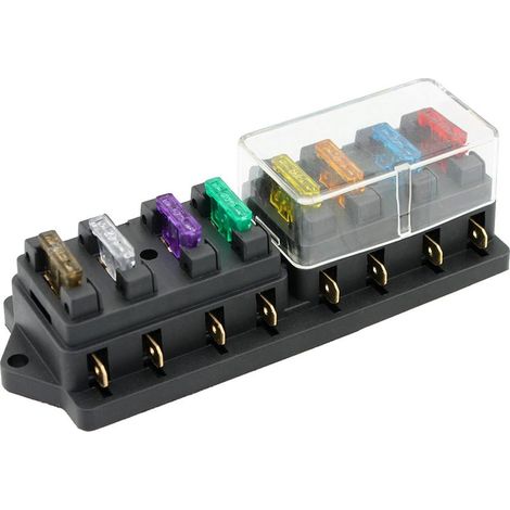 Support de boîte à fusibles à 8 voies, bloc à fusibles avec 8 fusibles standards pour voiture, camion, bateau, véhicule 12 V/24 V/32 V (1/5)