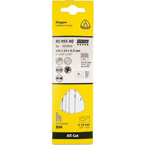 KLINGSPOR BRZESZCZOT DO PIŁY SZABLASTEJ 150x19x0,9mm RS 993 AQ /5szt.