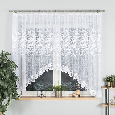 IWONA - Cortina jacquard confeccionada con corte en la parte inferior - 300x160 cm - blanco (1/5)