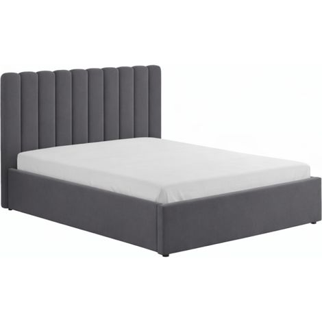 Cama con canapé abatible 160x200cm de terciopelo gris oscuro SAVANNAH