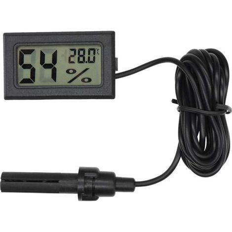 Thermomètre hygromètre digital, mini sonde intégrée, jauge dhumidité, de température pour incubateur de reptiles, aquarium, volailles, bureau, salon, Noir, 4,8 x 2,8 x 1,5 cm