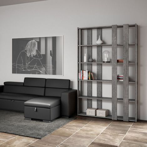 Libreria Moderna 5 Ripiani 120x36x204 cm in nobilitato Cemento
