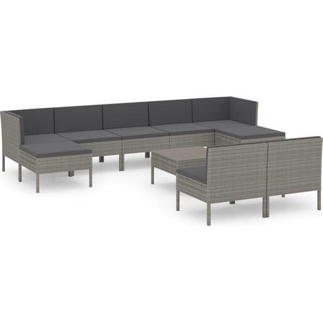 Maison Exclusive - Set Divani da Giardino 10 pz con Cuscini in Polyrattan Grigio (1/5)