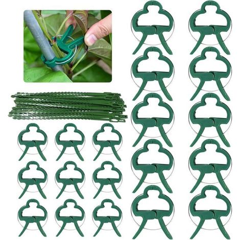 (Farbe: Grün) Packung mit 90 Clips für Kletterpflanzen – Für Tomaten, Rosen, Gurken und andere – Für Kletterpflanzen – Mit 30 Befestigungselementen (1/5)