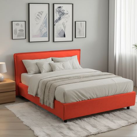 Cama francesa Brosso, desenfundable, con cajón, Made in Italy, colchón 120x200 cm, naranja (1/5)