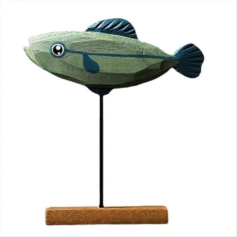 Statue de poisson en bois, décoration nordique pour la maison, sculpture de poisson, ornement D (1/5)