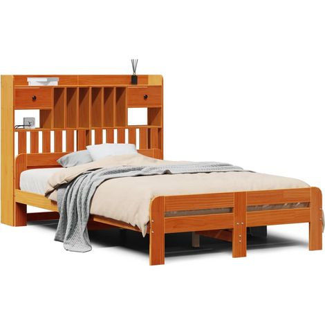 Maison Exclusive - Massivholzbett mit Regal ohne Matratze Wachsbr