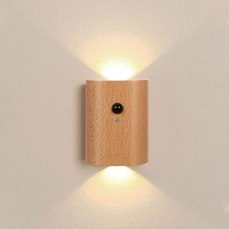 Luz nocturna para escalera de madera de haya - Sensor de movimiento inteligente, LED recargable de 2700 K, ideal para seguridad en dormitorios y pasillos, fácil de instalar (1 unidad)
