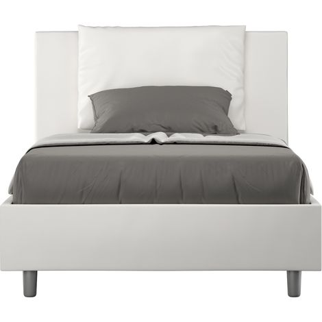 Lit moderne 120x190 cm avec tête de lit coussin simili cuir blanc Anja- (1/5)