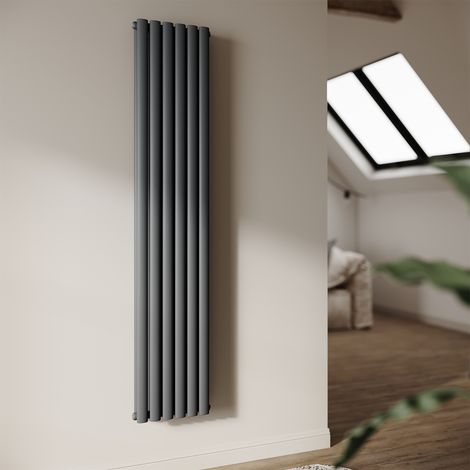 SONNI Radiateur à Eau Chaude Radiateur mural Radiateur tubulaire à double couche Connexion centrale de la vanne 180x35cm 1119W Noir (1/5)