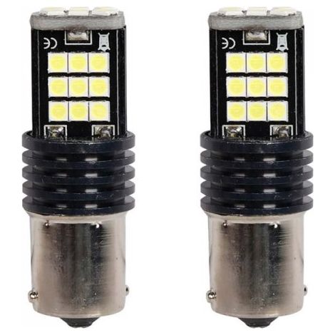 2x Lampada LED BA15s S25 P21W 24 SMD 3030 12V 24V 3.5W Bianco Freddo H50mm