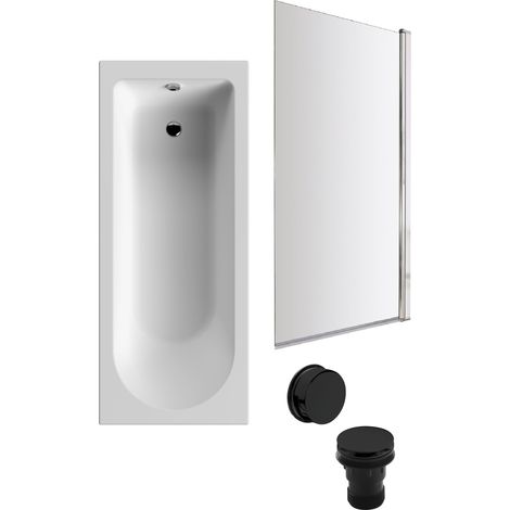 Round Single Ended 1700x700 Bath Set – Leg Set & Chrome Screen & Black Waste