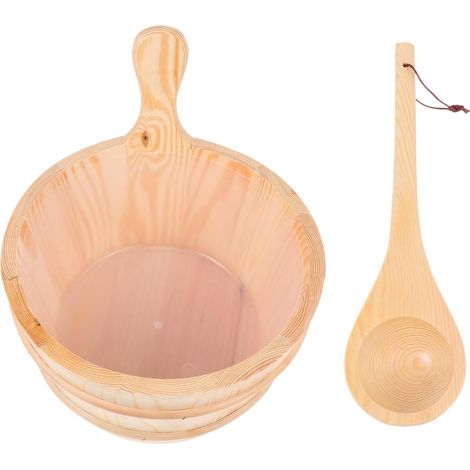 Saunazubehör Holz Eimer und Löffel mit Innentank 2 Stück für