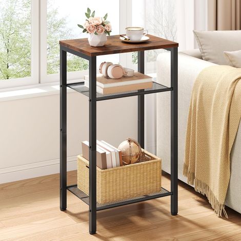 Table d'Appoint à 3 Niveaux, Bout de Canapé, Table Basse avec Structure en Métal, Tables de Chevet pour Petits Espaces, pour Salon, Chambre, Bureau Cuisine, Style Industriel, Marron (1/5)