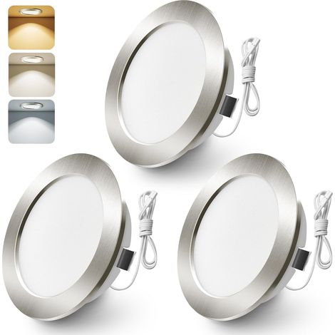 Lot de 3 spots LED encastrables 12V pour meubles cuisine salle de bain caravane et camping-car - Puissance de 4W, équivalent à 40W incandescence - Disponible en 3000K, 4000K, 6000K, Nickel (1/5)