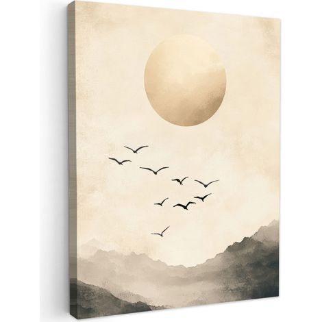 CUADRO EN LIENZO Paisaje - Japandi - pájaro Cuadros Decorativos 60x80 cm