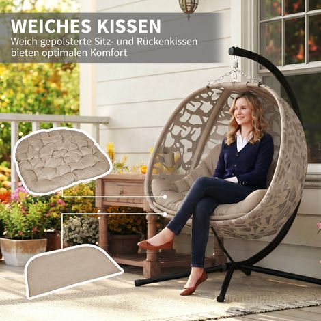 Fauteuil suspendu pour 2 personnes, panier pliable, grand coussin d'assise, couleur sable, 130 x 103 x 172 cm (1/5)