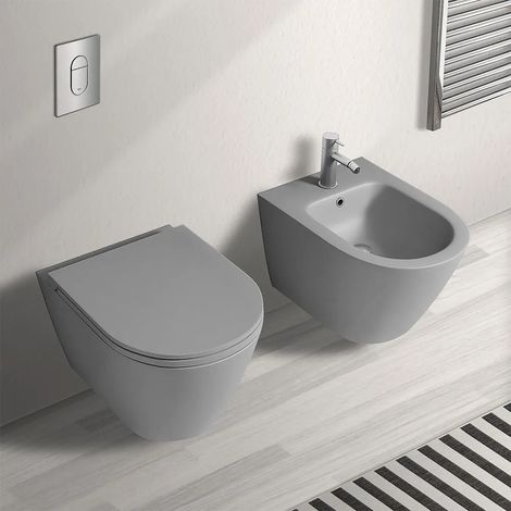 Set sanitari bagno sospesi Feeling rimless grigio opaco con copriwc softclose (1/5)