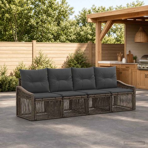 vidaXL Ensemble de canapé de jardin 4 pcs Gris polyrotin (1/5)
