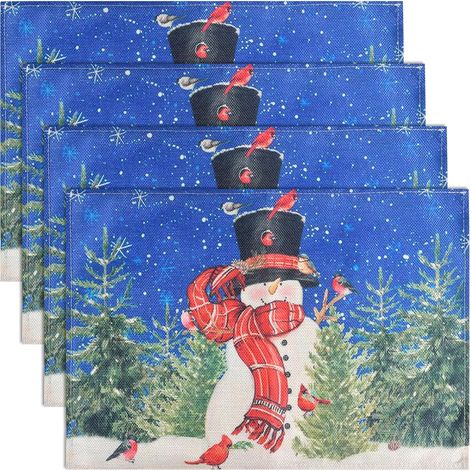 CSPARKV - Juego de 4 manteles individuales navideños de lino con diseño de muñeco de nieve para fiestas, interiores y exteriores, para el comedor (1/5)