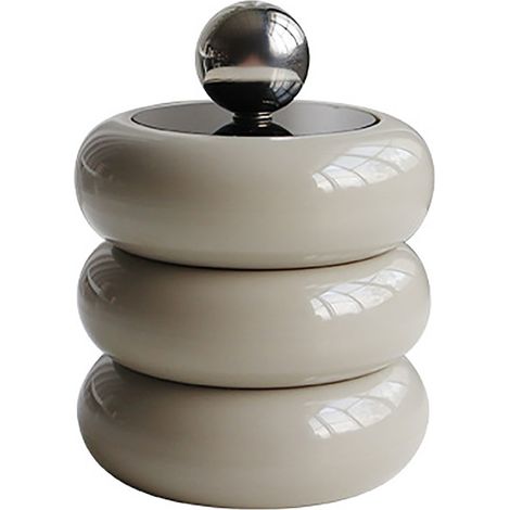 Porte-coton tige style scandinave distributeur de bureau étanche poussière boîte rangement donuts forme 3 couches beige kaki avec couvercle (1/5)