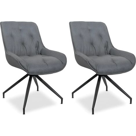Set 2 Sedie da Pranzo Grigio con Base Fissa Gambe in Metallo Nero