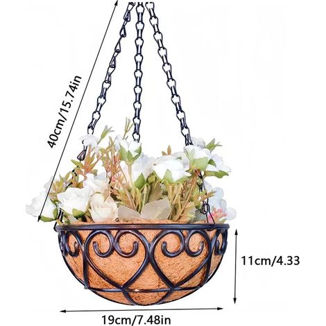 Pot suspendu rond créatif en noix de coco (20 cm) avec chaîne, pour plante verte (chlorophytum) - Décoration intérieure (1/4)