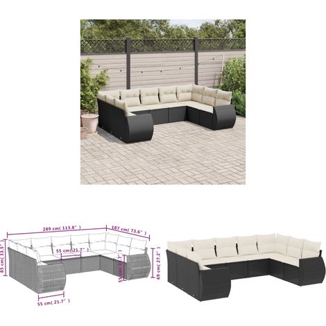 9-tlg. Garten-Sofagarnitur mit Kissen Schwarz Poly Rattan - Gartenmöbel - Outdoor Möbel - Rattan Gartenset - Lounge Set - Esstischgarnitur - Home & Living (1/3)