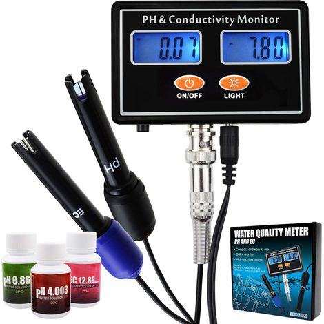 EC Conductivity Monitor Meter Rétro-éclairage ATC de l'eau Surveillance continue en temps réel Mesure Rechargeable 0.0014.00pH / 019.99m S/cm Aquaculture Aquarium Pond Hydroponic (1/5)
