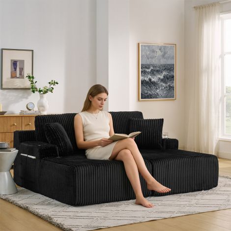 2 sièges canapé-lit relax, chaise salon, cordon doux, avec sac de magazines latéral, porte-boissons et coussins, adapté pour salon, salle de jeux, salle de travail, chambre d'hôtes et appartement