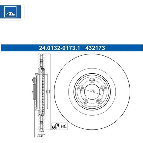 Lot de 2 Disques de frein ATE 24.0132-0173.1 JAGUAR C2C 25337 T2R 5939