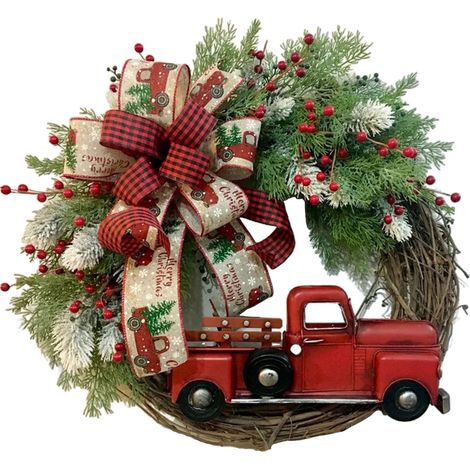 Guirlande De Noël - Couronne En Rotin Et Plastique - Décoration Murale Porte Fenêtre Intérieur Extérieur - 40 cm (1/5)