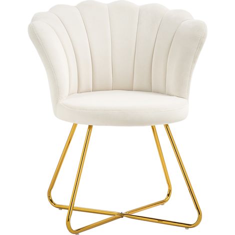 Fauteuil design coquillage BIANCA velours blanc crème (1/5)