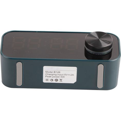 Mini enceinte Bluetooth avec basses puissantes, double réveil, enceinte sans fil portable, affichage LED, bleue. (1/5)