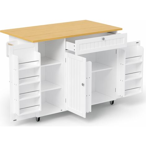 Îlot de cuisine mobile avec plateau rabattable, chariot de cuisine, table de bar, avec tiroir et meuble de rangement, 3 étagères de porte, 120 × 45 (70) × 92 cm (1/5)