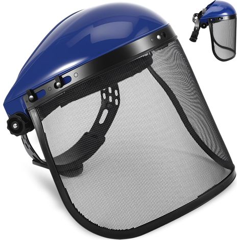 Casque de protection forestier, casque de protection réglable pour tondeuse Sécurité avec visière en maille, réglable, bandeau léger, pour débroussailleuse, protection, liquides, éclats, bleu (1/5)