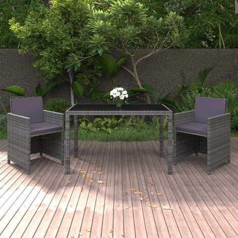 Ensemble à manger de jardin coussins 3 pcs-Salon de jardin Résine tressée Gris 134083 (1/5)